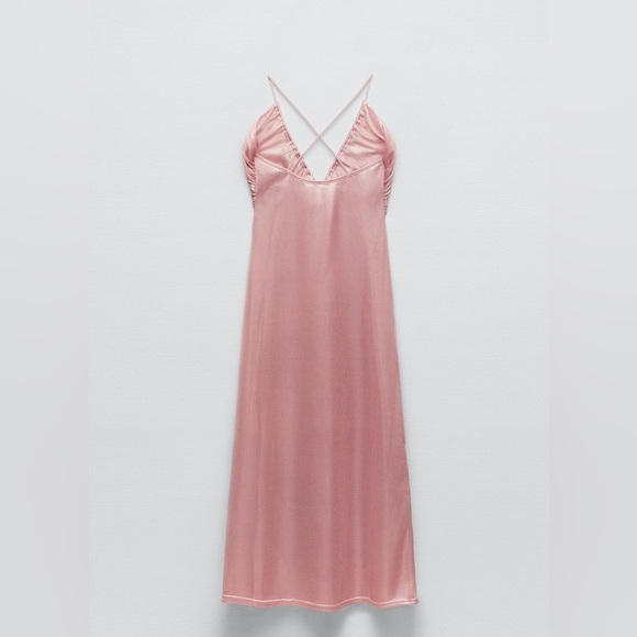 ZARA Pink Metallic Midi Dress, New! - Picture 6 of 13